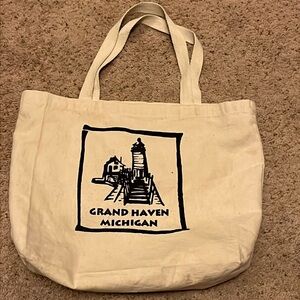 GRAND HAVEN MICHIGAN Canvas TOTE BAG lighthouse pier Lake MI BOOK BAG reading OS